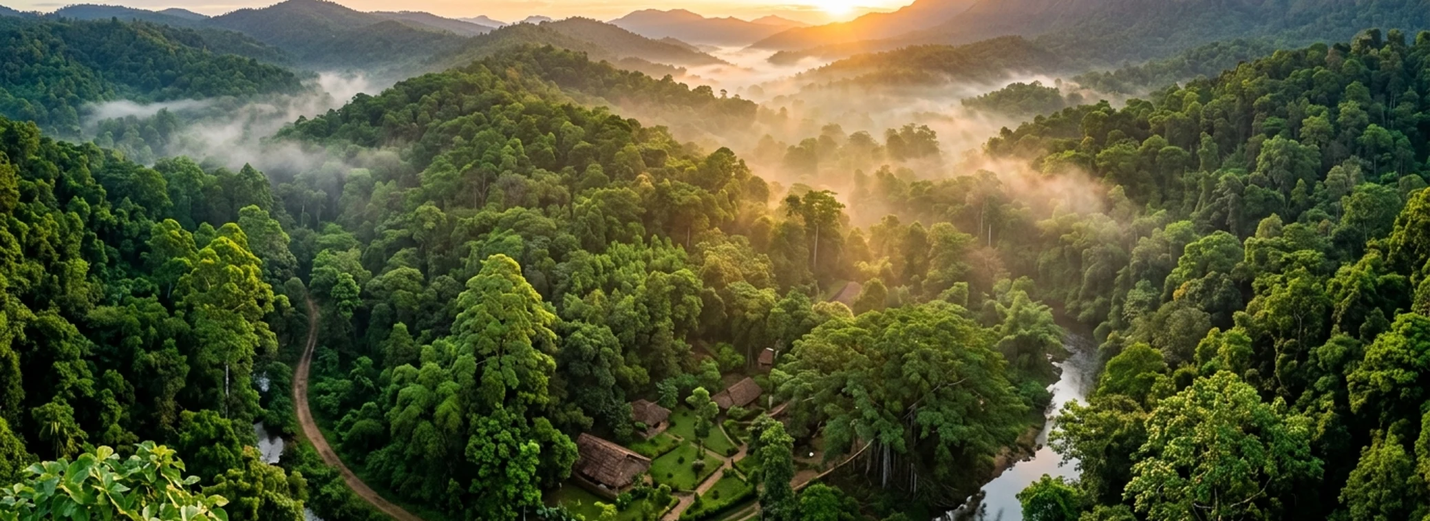 Lush green afforestation and tree planting sanctuary in India