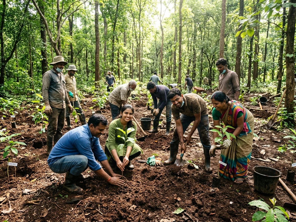 Hands planting saplings in fertile soil