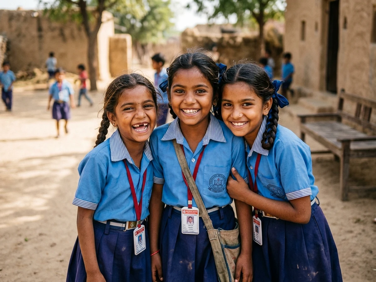 Smiling Indian students in school uniform
